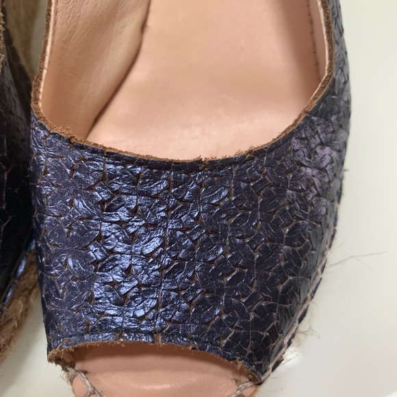 Stunning David Tyler Made In Spain Navy Leather Espadrilles Wedges (SZ 38) - Picture 4 of 7